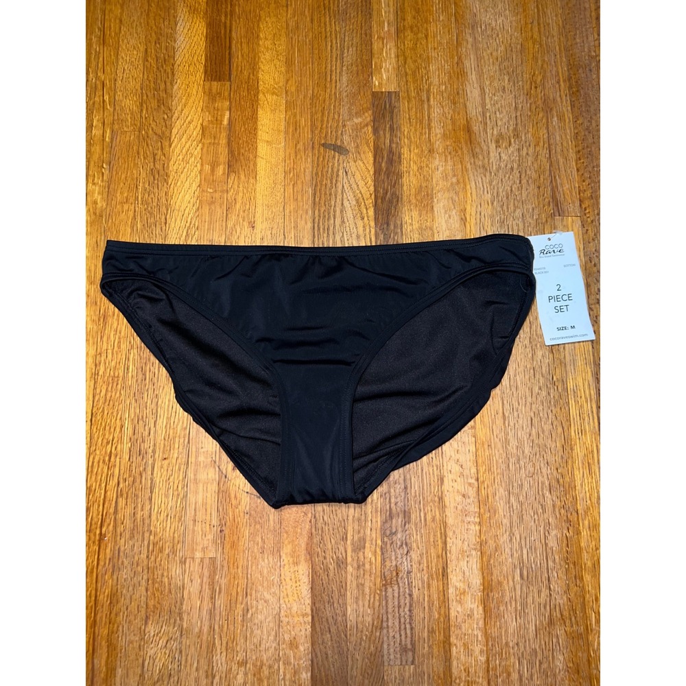 NWT Coco Rave Women Medium Solid Black Mid Rise Bikini Swim Bottoms